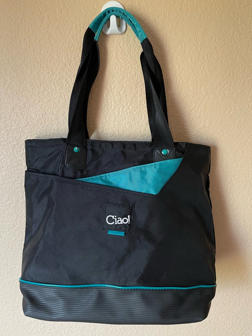 Ciao! Black Nylon Lightweight Diaper Travel Beach Tote Bag Organizer carryall